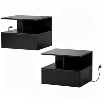Tables de chevet flottantes murales avec tiroir — lot de 2