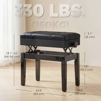 Banc de piano réglable en similicuir avec rangement