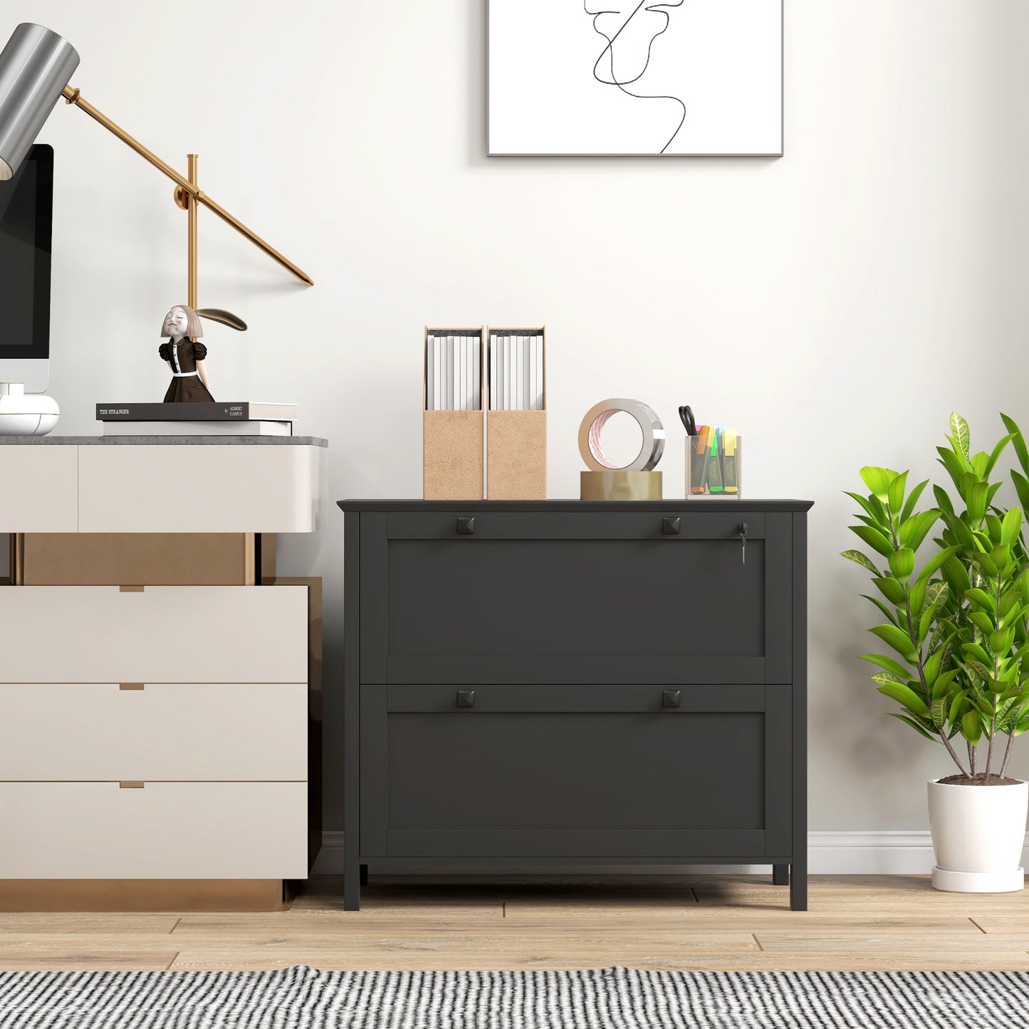 Classeur 2 tiroirs verrouillable avec barre ajustable