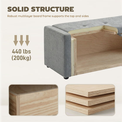 Banc coffre rembourré tissu lin grand format