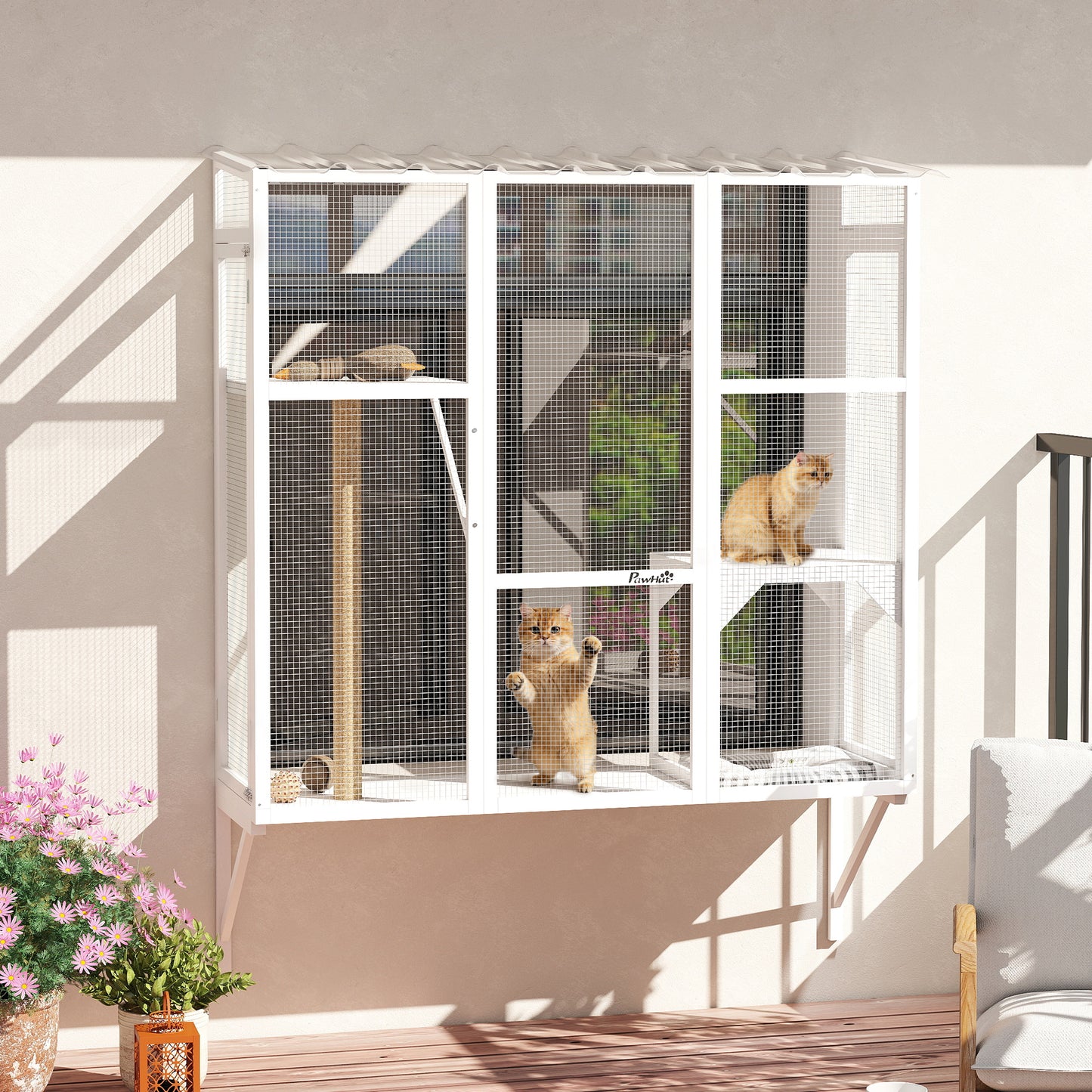 Enclos extérieur pour chats 3 niveaux avec plateformes