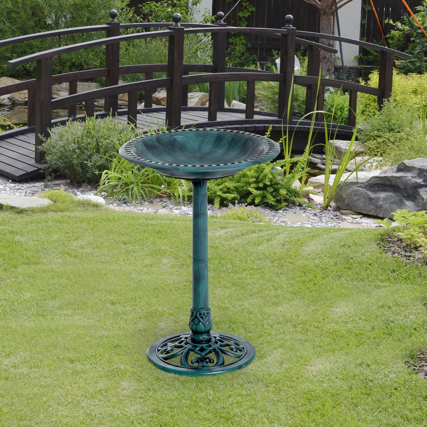 Bain d'oiseaux décoratif 69 cm fleur de lys résine