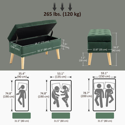 Pouf coffre rembourré velours avec pattes en bois