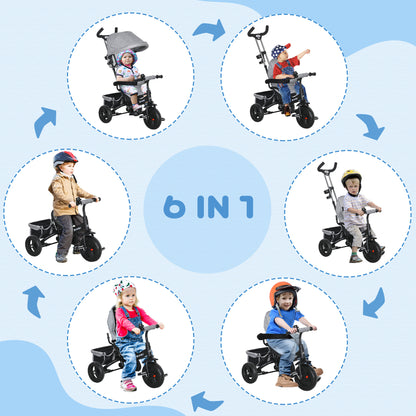 Tricycle 6-en-1 pour tout-petits avec panier et harnais
