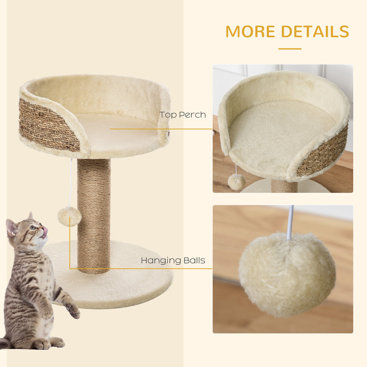 Arbre à chat compact avec poteau en sisal et jouet