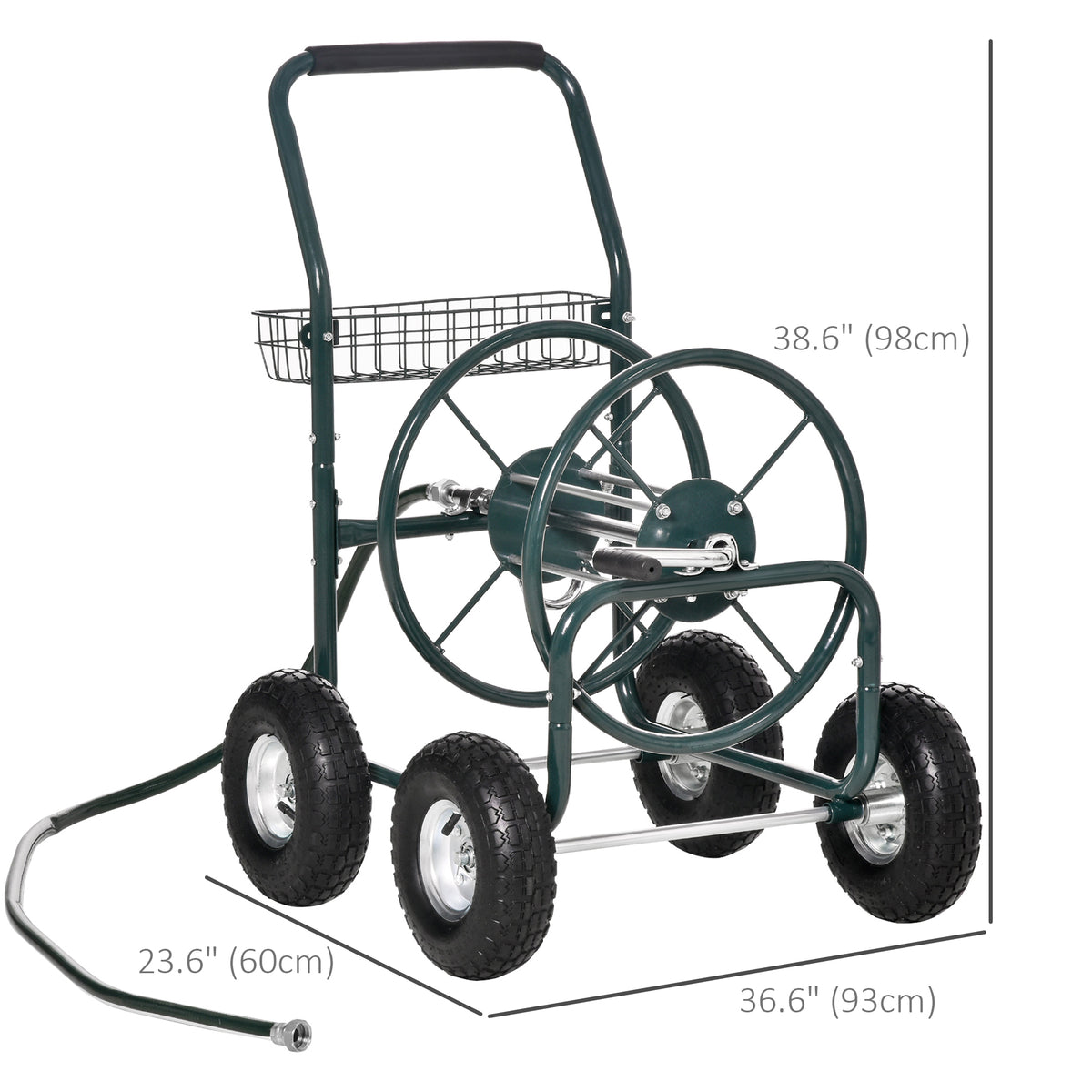 Chariot enrouleur de tuyau portable avec panier rangement