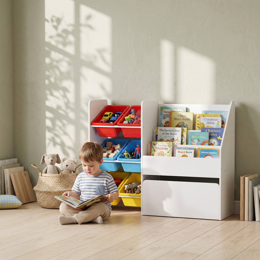 Bibliothèque pour enfants et rangement de jouets à bacs