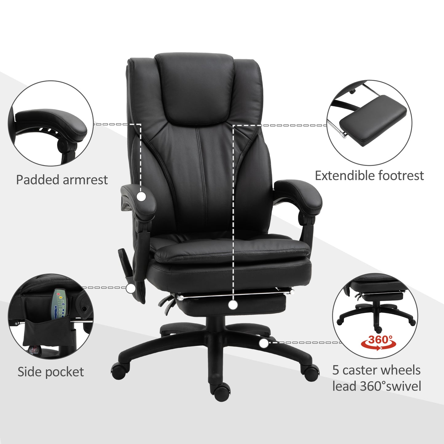 Chaise de bureau massante inclinable avec repose-pieds