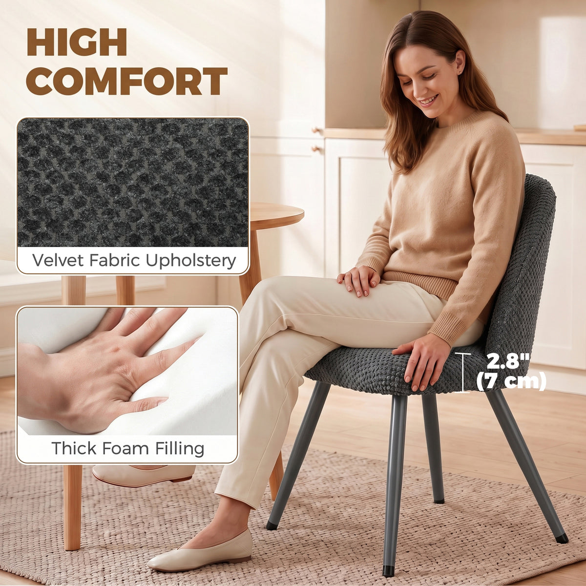 Chaises de salle à manger velours ensemble de 2