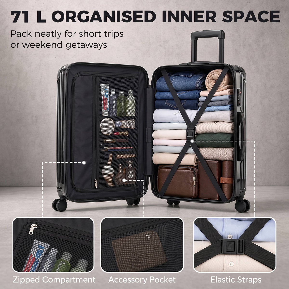 Valise extensible 24 po coque rigide avec roues pivotantes