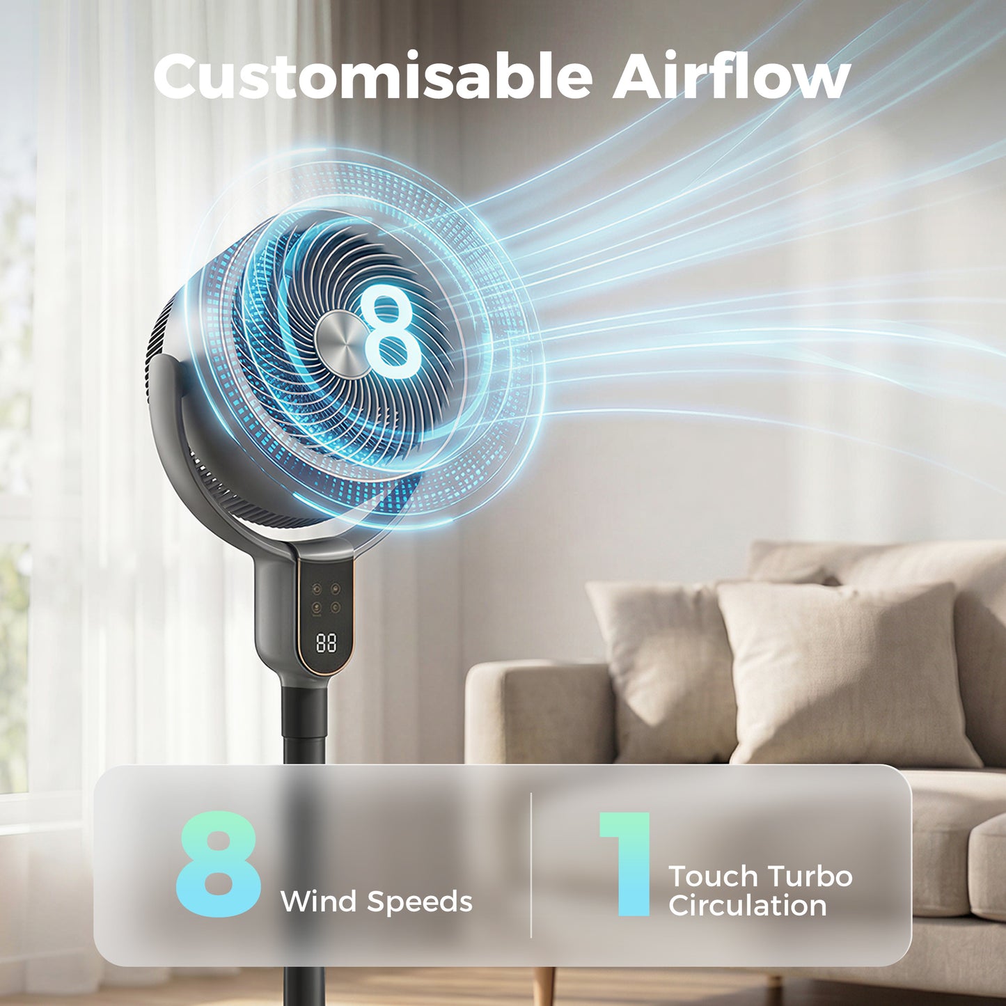 Ventilateur sur pied silencieux 8 vitesses avec aromathérapie
