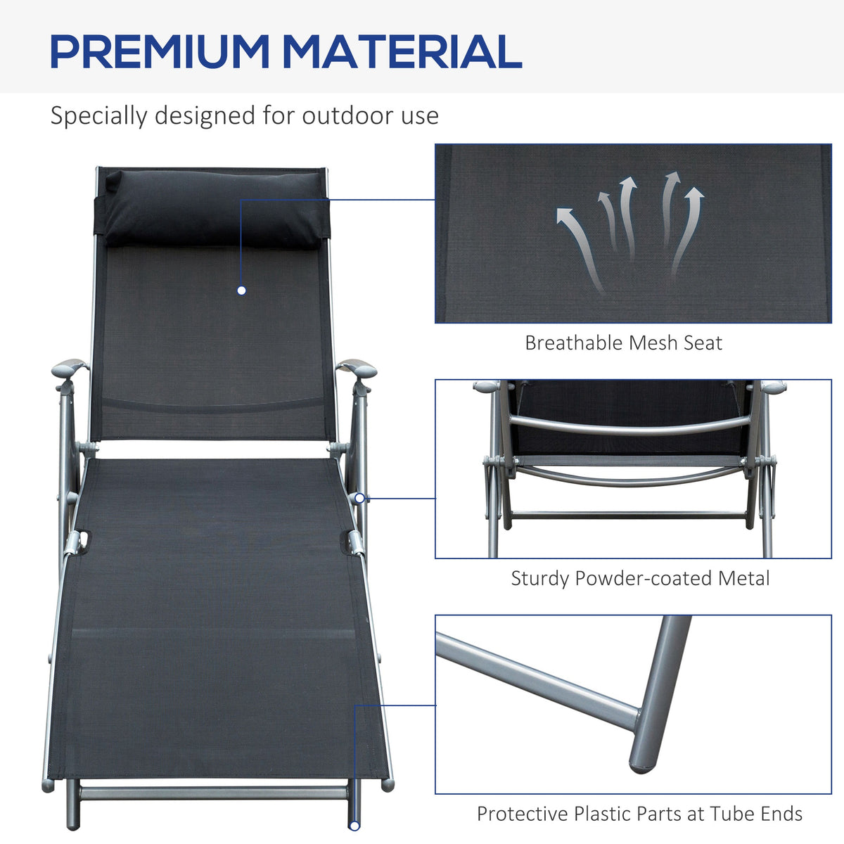 Chaise longue pliante réglable en acier — 7 positions