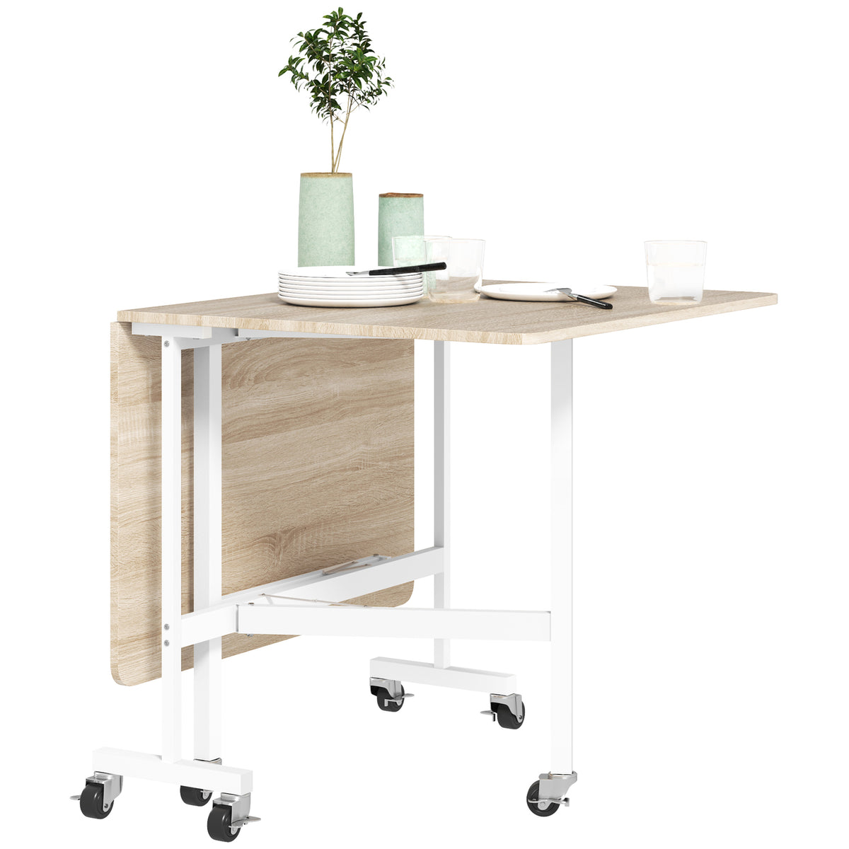 Table à manger pliante à roulettes pour six personnes