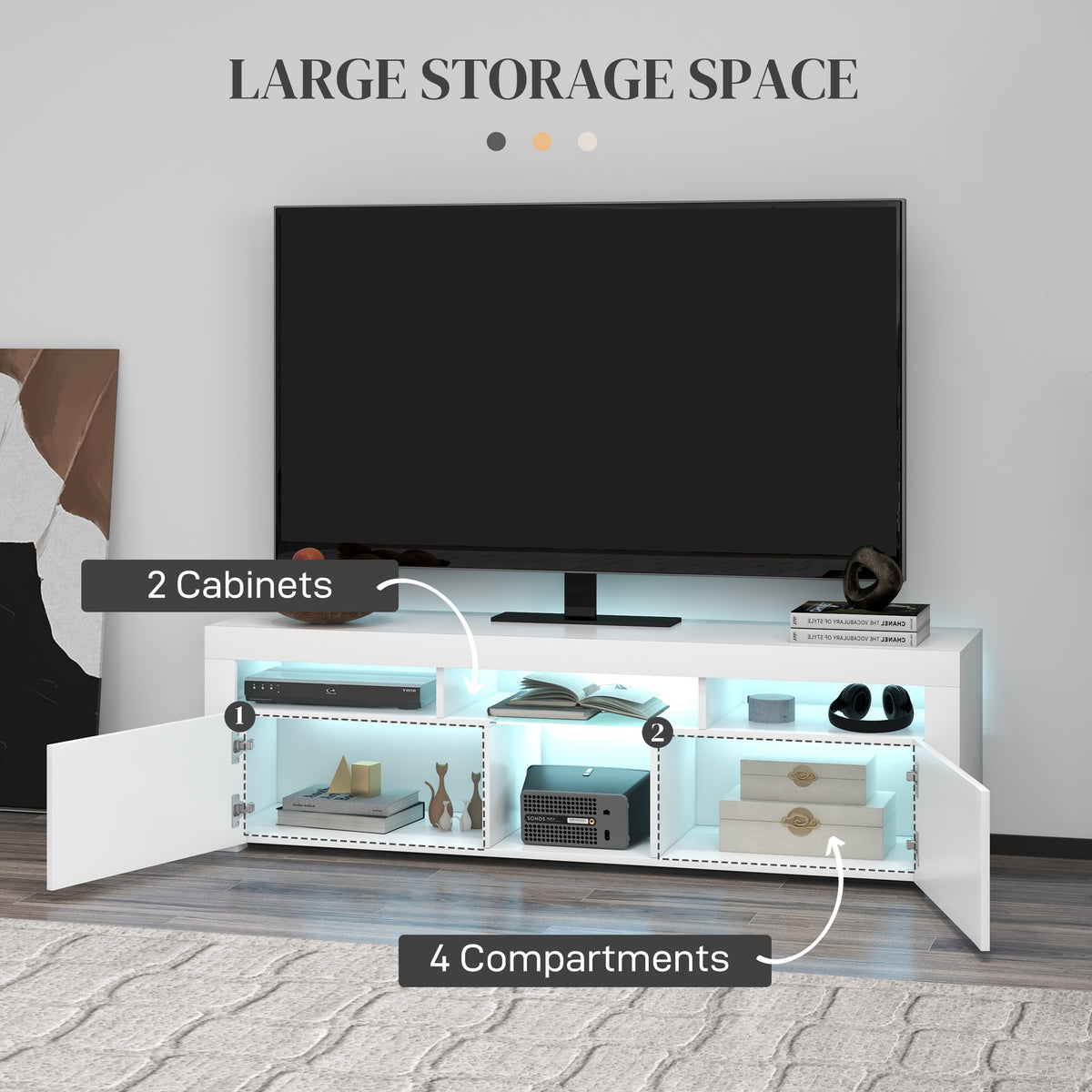 Meuble TV moderne avec lumières LED et rangement