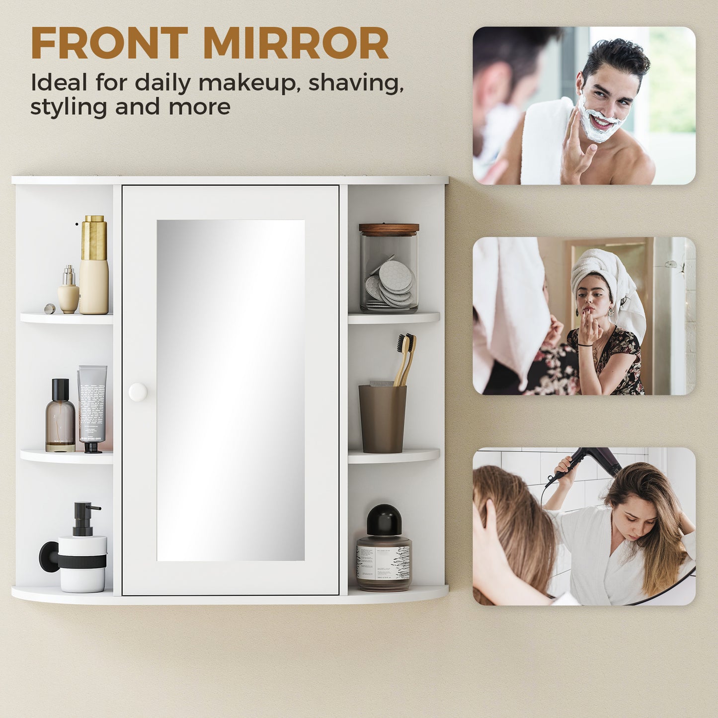 Armoire murale de salle de bain avec miroir et tablettes