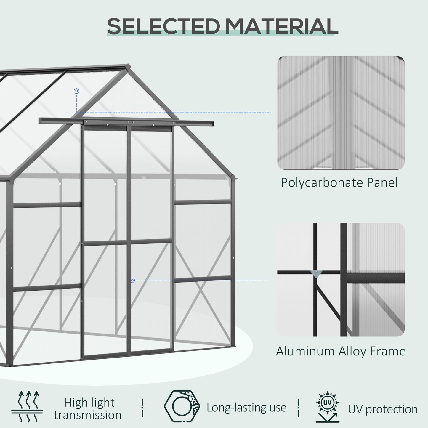  6.1m x 2.4m Aluminum Greenhouse - Sliding Door and Ventilation
