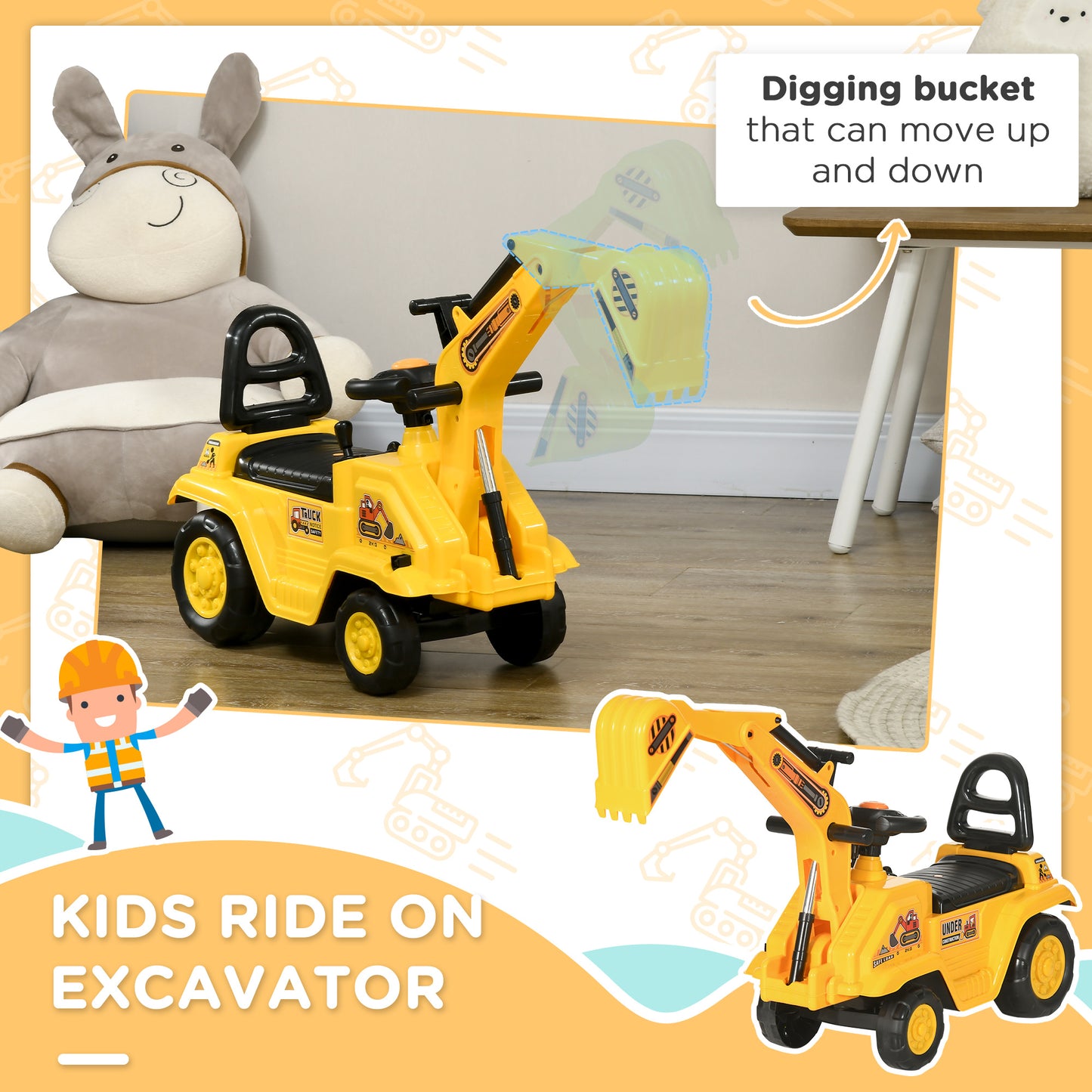 Excavatrice jouet 3 en 1 à enfourcher