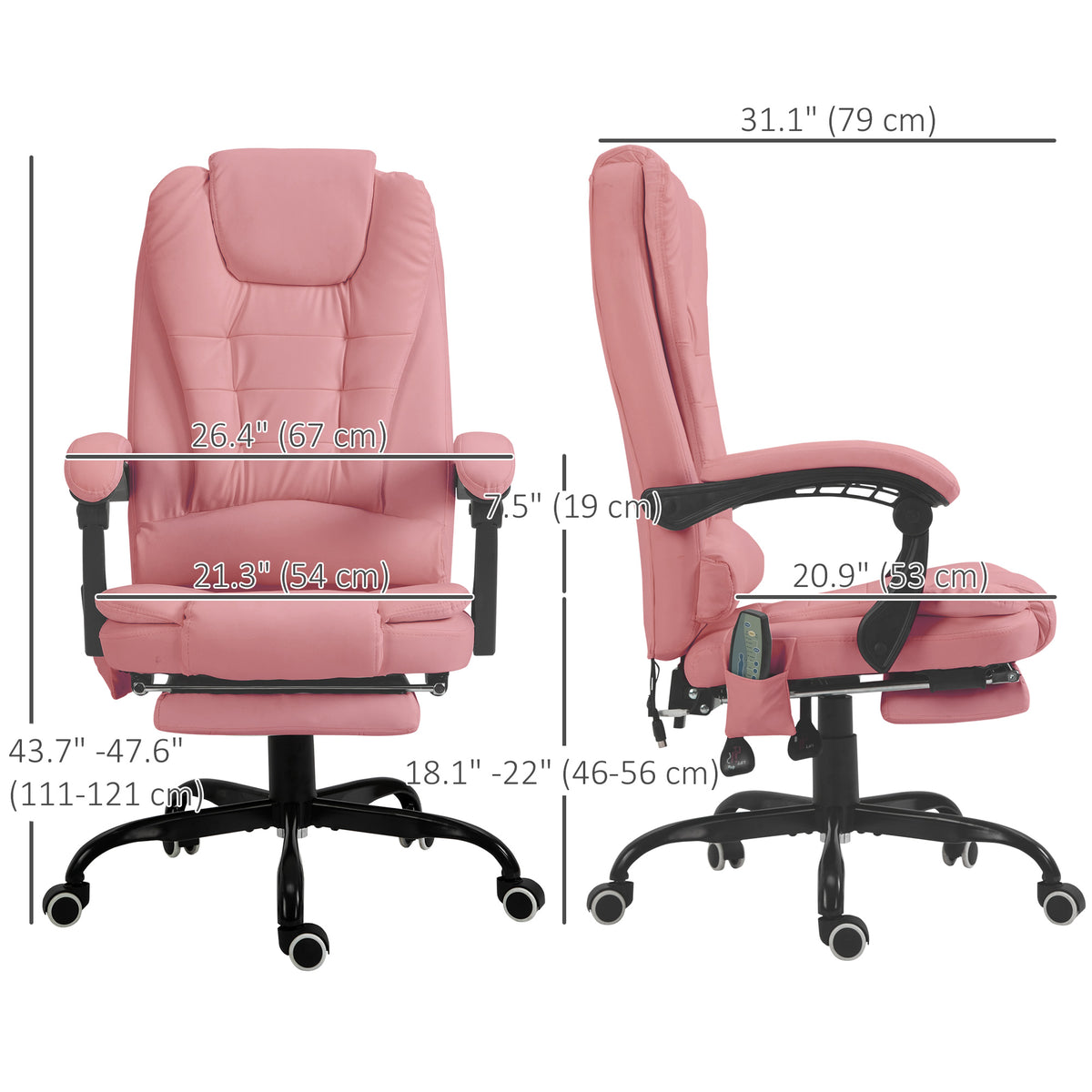 Chaise de bureau massante inclinable avec repose-pieds
