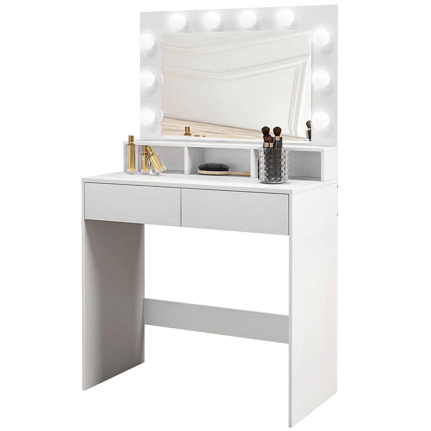 Coiffeuse avec miroir éclairé LED et tiroirs