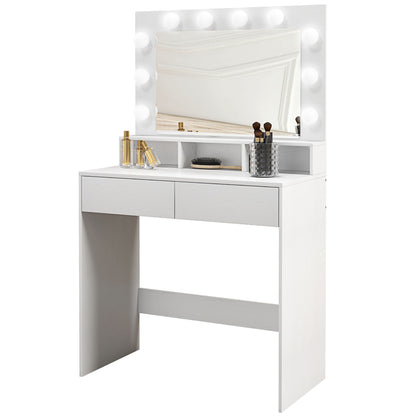 Coiffeuse avec miroir éclairé LED et tiroirs