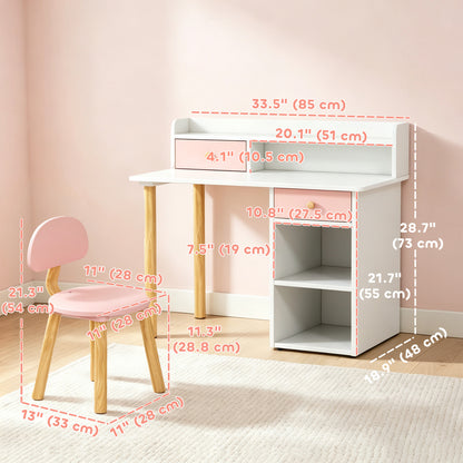 Bureau d'étude et chaise pour enfants avec rangement