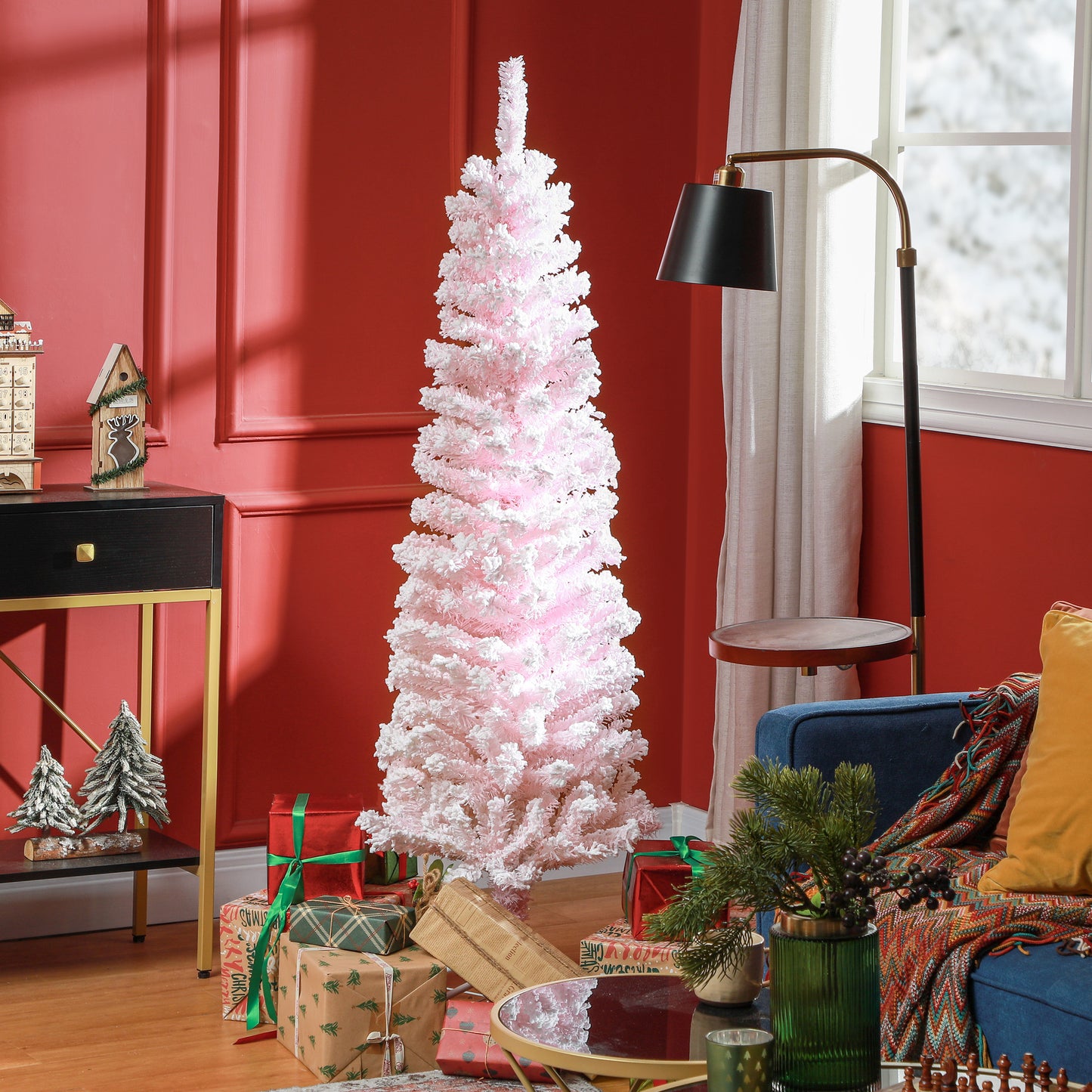 Sapin de Noël crayon enneigé pliable 183 cm
