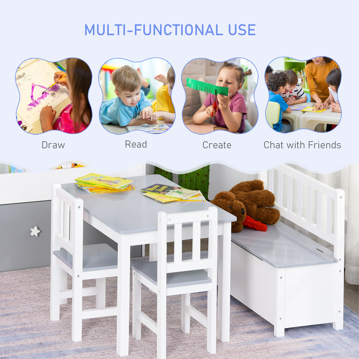 Ensemble table et chaises pour enfants en bois — Lot de 4