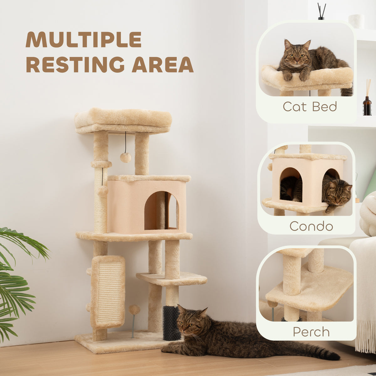 Arbre à chat multiniveaux avec griffoirs et condo