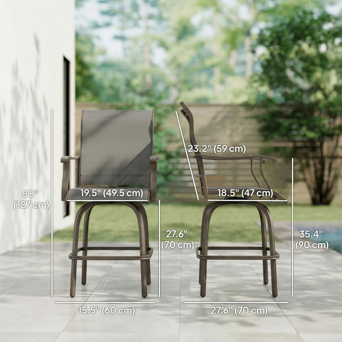 Chaises de bar extérieur pivotantes, ensemble de 2