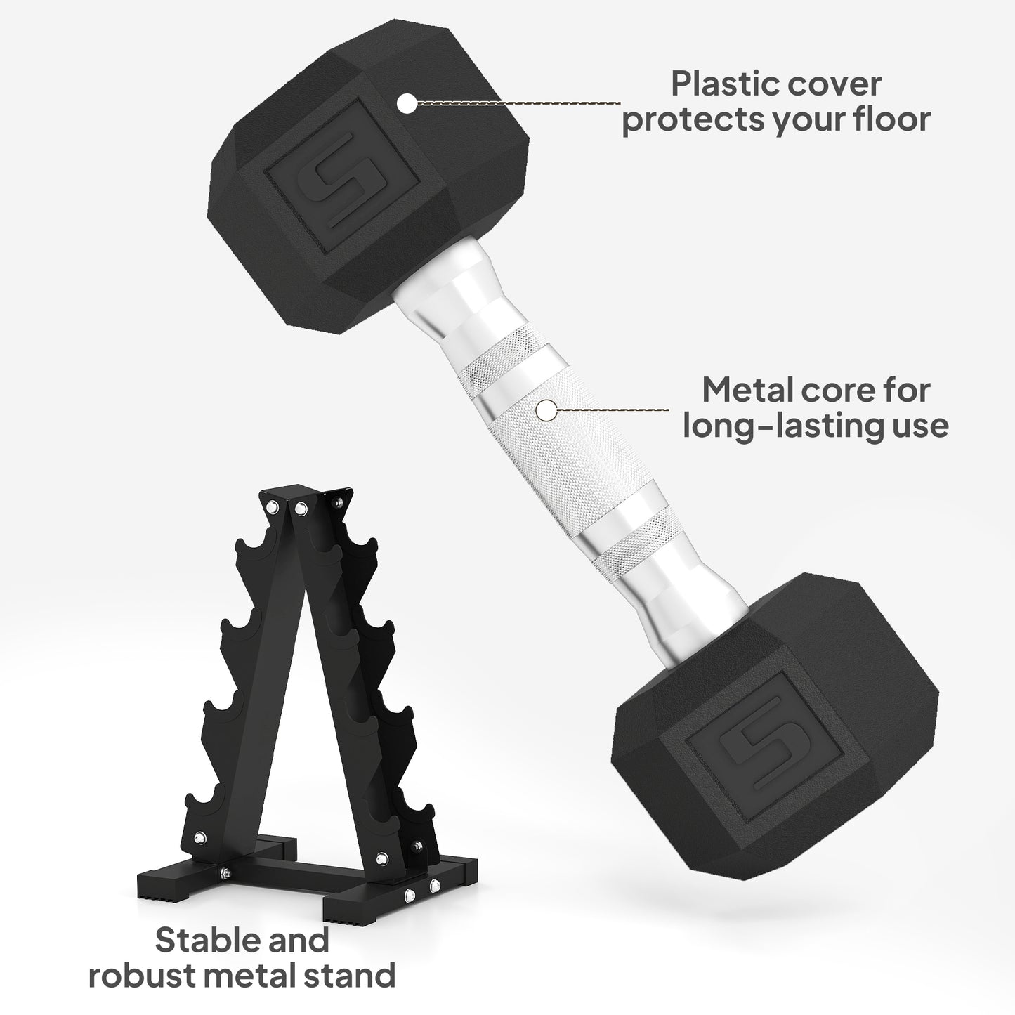 Ensemble d'haltères hexagonaux avec support 45 kg
