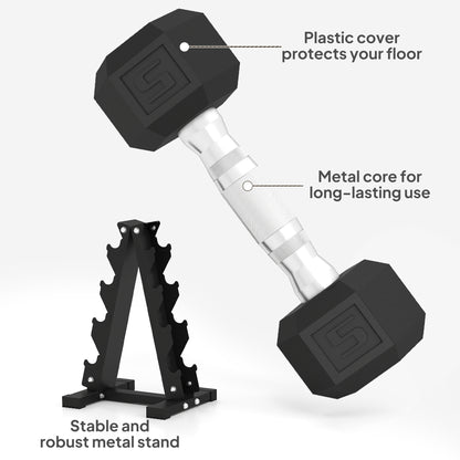 Ensemble d'haltères hexagonaux avec support 45 kg