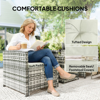 Outsunny 5-Piece Rattan Patio Set - Chairs + Ottomans + Glass Table