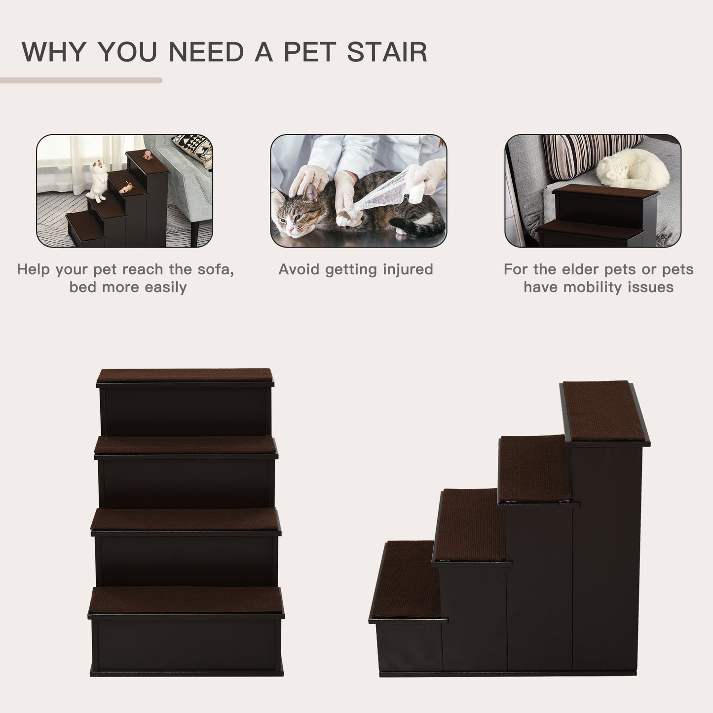 Escalier pour chien 4 niveaux bois MDF — café foncé