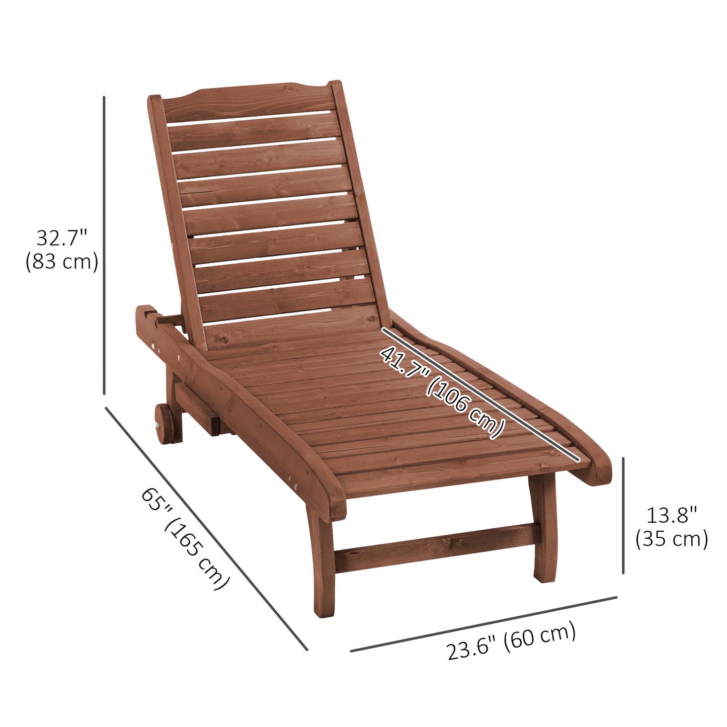Chaise longue en bois de sapin avec plateau coulissant