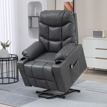 Fauteuil releveur électrique en similicuir avec porte-gobelets