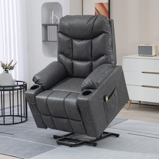 Fauteuil releveur électrique en similicuir avec porte-gobelets