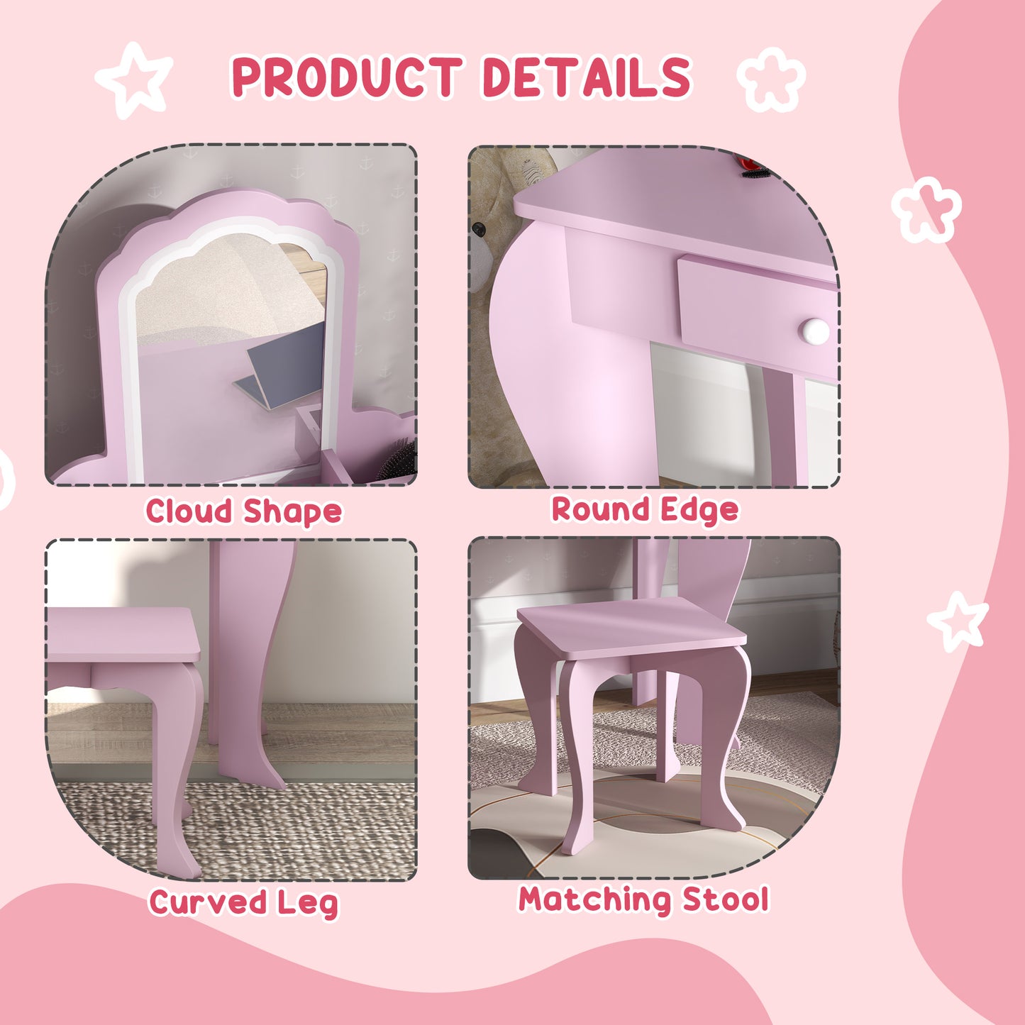 Coiffeuse enfant avec miroir et tabouret design nuage