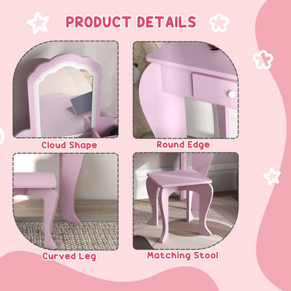 Coiffeuse enfant avec miroir et tabouret design nuage