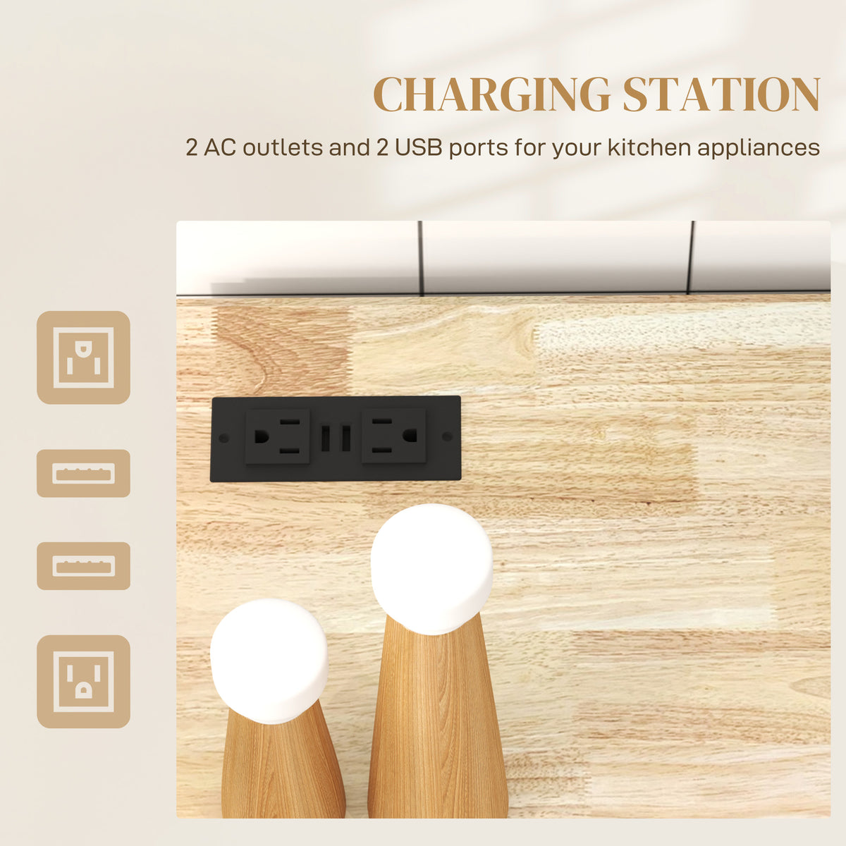 Îlot de cuisine roulant avec tablettes réglables