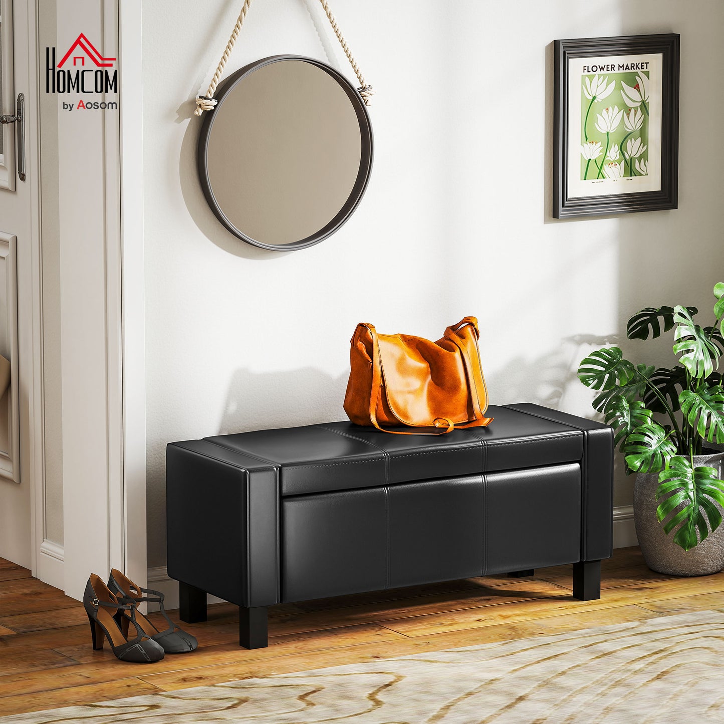 Banc coffre rembourré en similicuir 107 cm