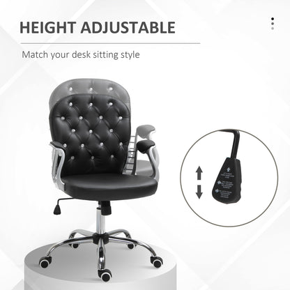 Chaise de bureau capitonnée cuir synthétique cristaux décoratifs