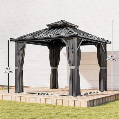 Gazébo Outsunny 3x3m Toit Dur Acier Galvanisé Cadre Aluminium Gris Foncé