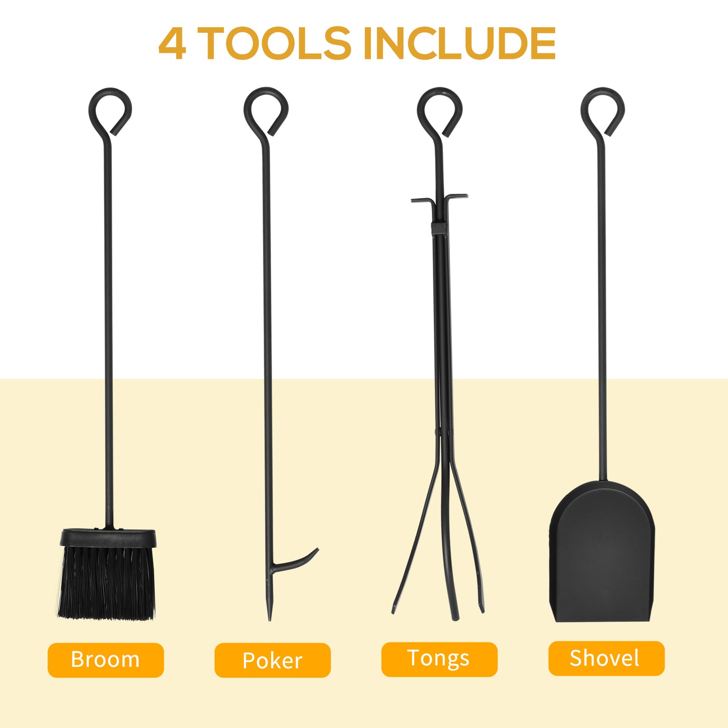 Râtelier à bûches style vintage avec 4 outils