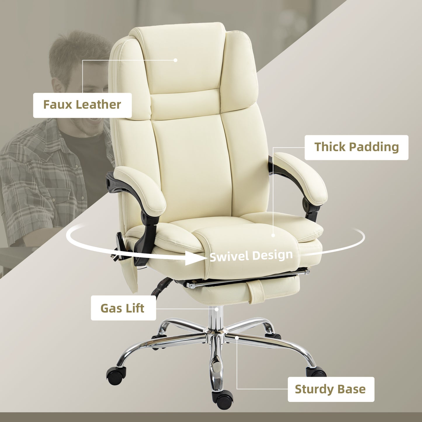 Chaise de bureau massante inclinable avec repose-pieds