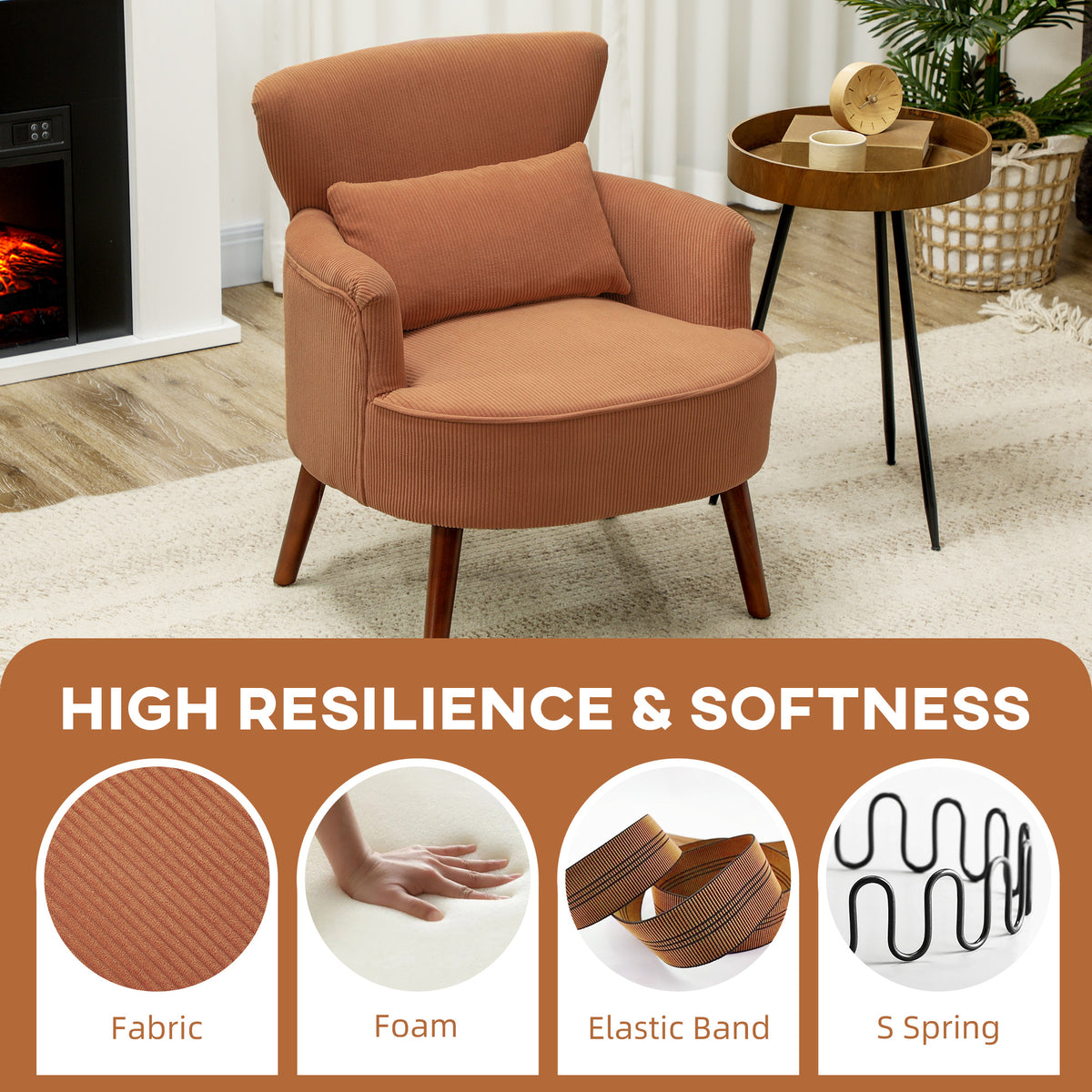 Fauteuil d'appoint moderne en velours côtelé