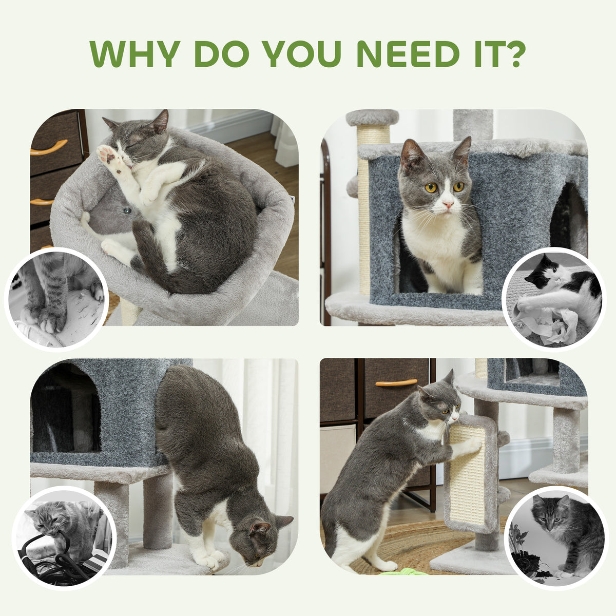 Arbre à chat multiniveaux avec griffoirs et condo