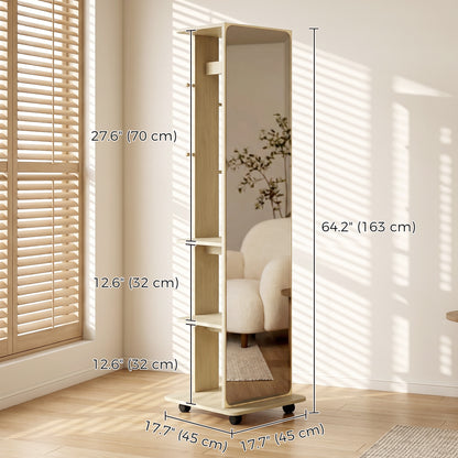Miroir sur roulettes avec rangement et patères