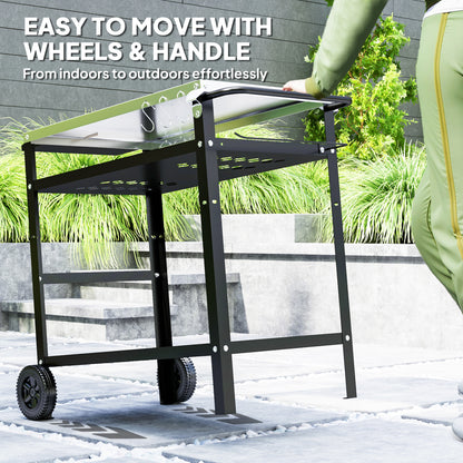 Chariot BBQ pliant acier inoxydable avec tablettes roulettes