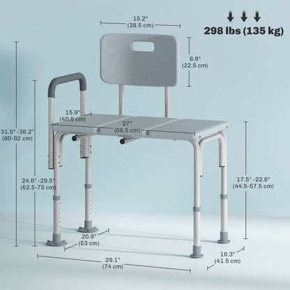 Banc de douche réglable en aluminium avec accoudoirs