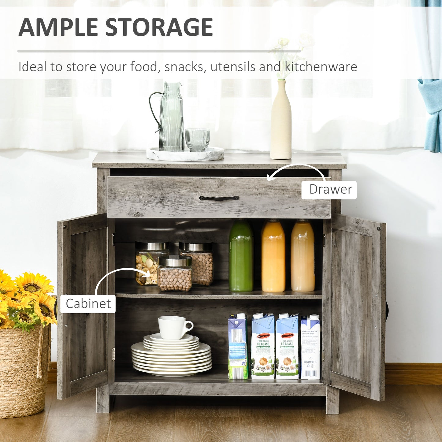 Buffet campagnard avec portes de grange et tiroir